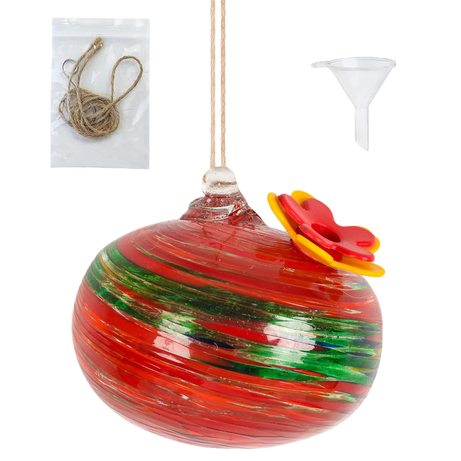 Introti QFkris Blown Glass Hummingbird Feeder with Suction Cups for Window Small Hummingbird Feeder with Flo (F)