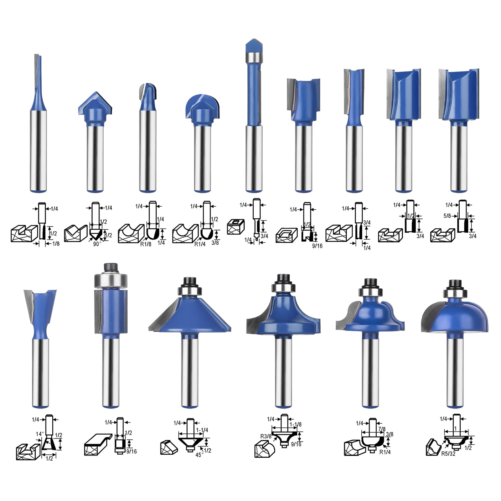 ビーツ15kg BAIDETS Plus Router Bits Set 1/4 Inch Shank, 15 Pieces 1/4