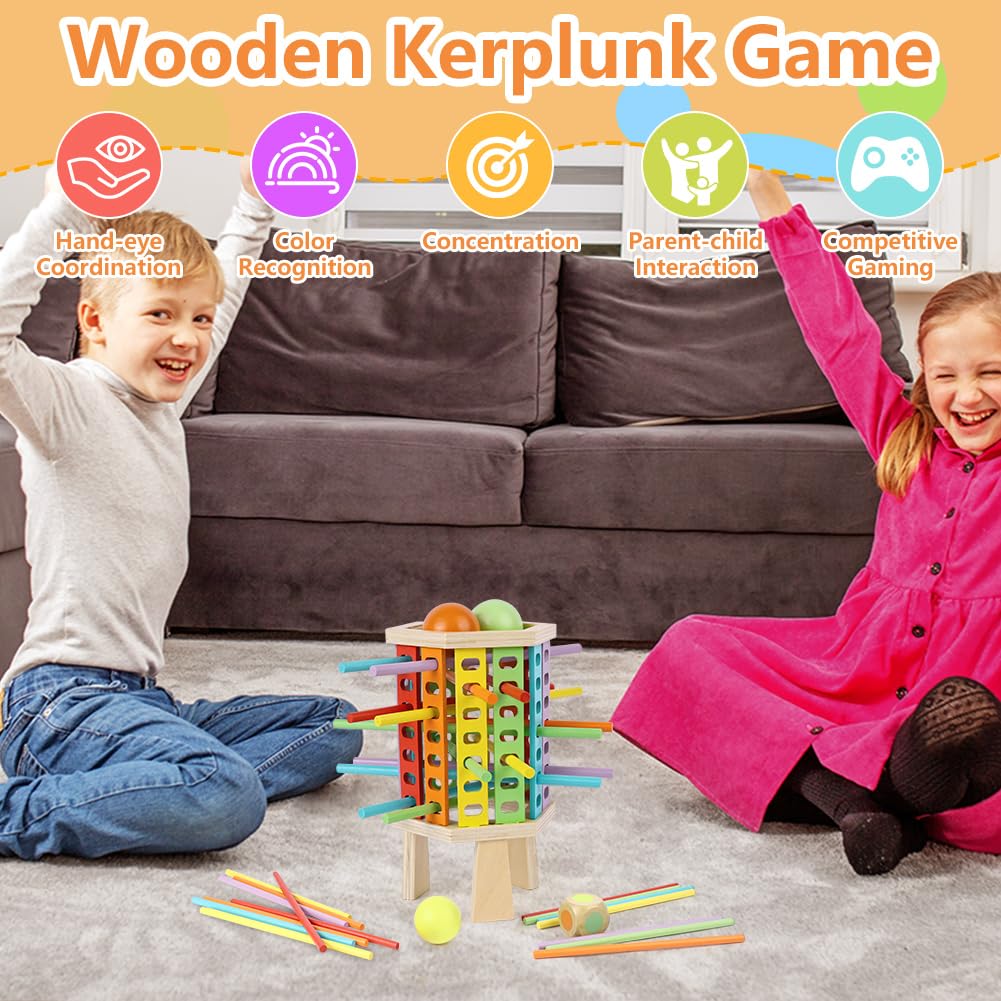 Vicloon Gioco Montessori In Legno 36 Pezzi – Torre Con Bastoncini Colorati E Dadi – Gioco Da Tavolo Per Famiglie E Bambini 3-9 Anni – Idee Regalo Educative