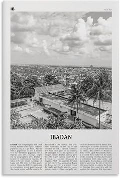LohxA Ibadan Print Black And White, Ibadan Wall Art, Ibadan Poster Canvas Posters Wall Art Bedroom Office Room Decor Gift 20x30inch50x75cm