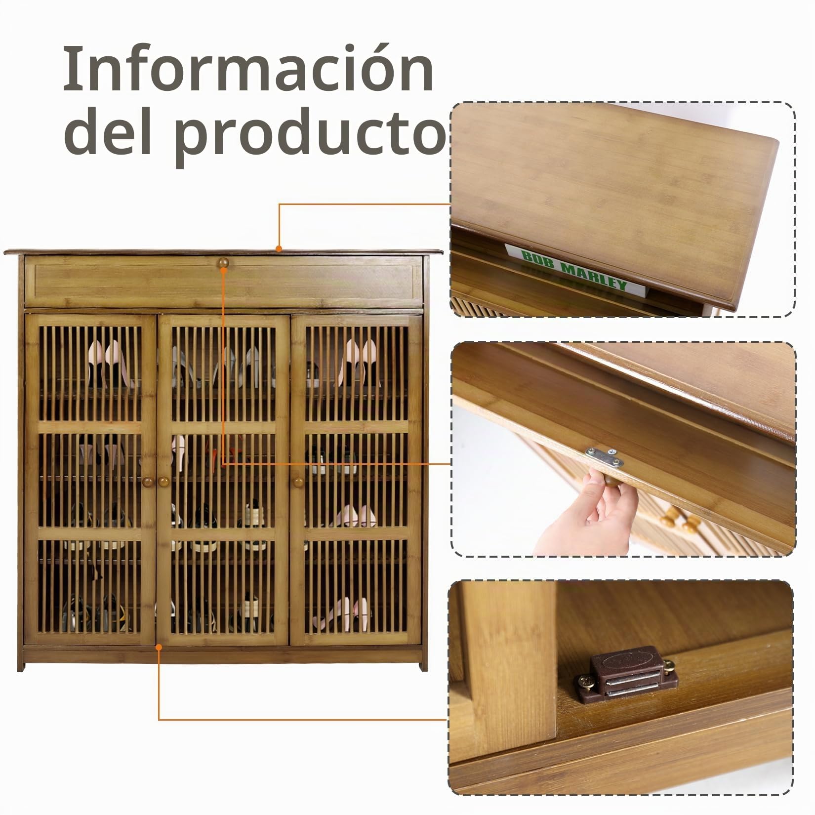 unho Zapatero de Bambú para Pasillo: Zapatero con Estantes y Cajón de Diseño Oriental Mueble Madera para Entrada Recibidor