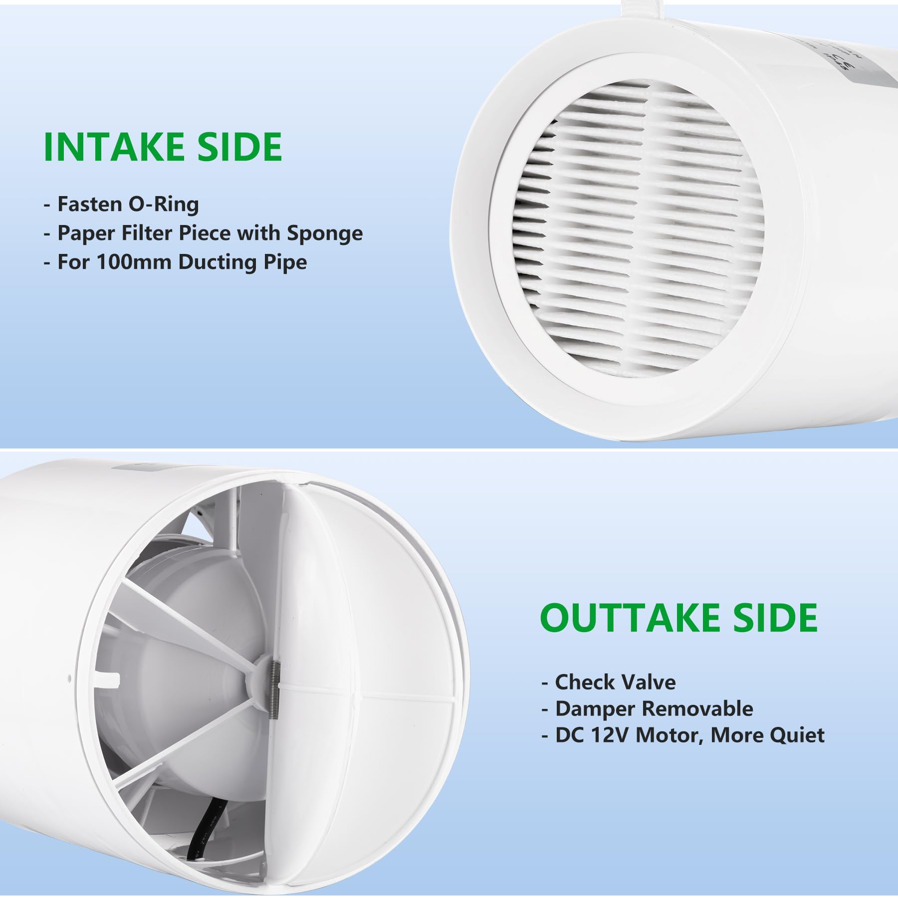Ventilador de conducto en línea de 100 mm, extractor de 12 V CC, kit de ventilador axial con manguera de conducto de 2 m, regulador para baño, garaje, oficina, tienda de campaña, cocina