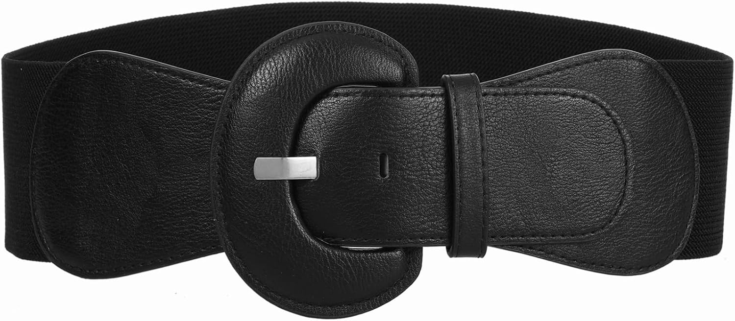 Women's Wide Stretchy Cinch Belt Vintage Chunky Buckle Elastic Belts for Dress