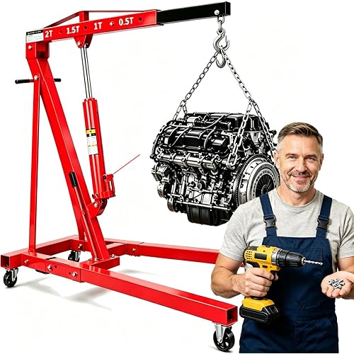 RQR 3 Ton Engine Hoist, 7000 lbs Heavy Duty Cherry Picker with 59" Boom (Standard Model) | Heavy Duty Engine Hoist Crane Lift, Cherry Picker Engine Hoist with 6 Casters & Telescopic Boom, Engine Lift for Workshop