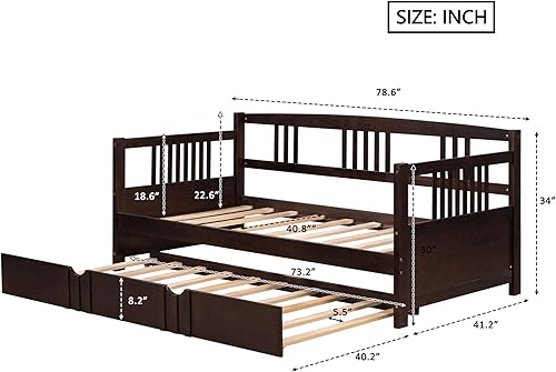 Miniatura 36 de Merax Sofá cama individual con listones de madera, soporte moderno sofá cama con rieles, tamaño individual, blanco marfil Marfil blanco,Espresso