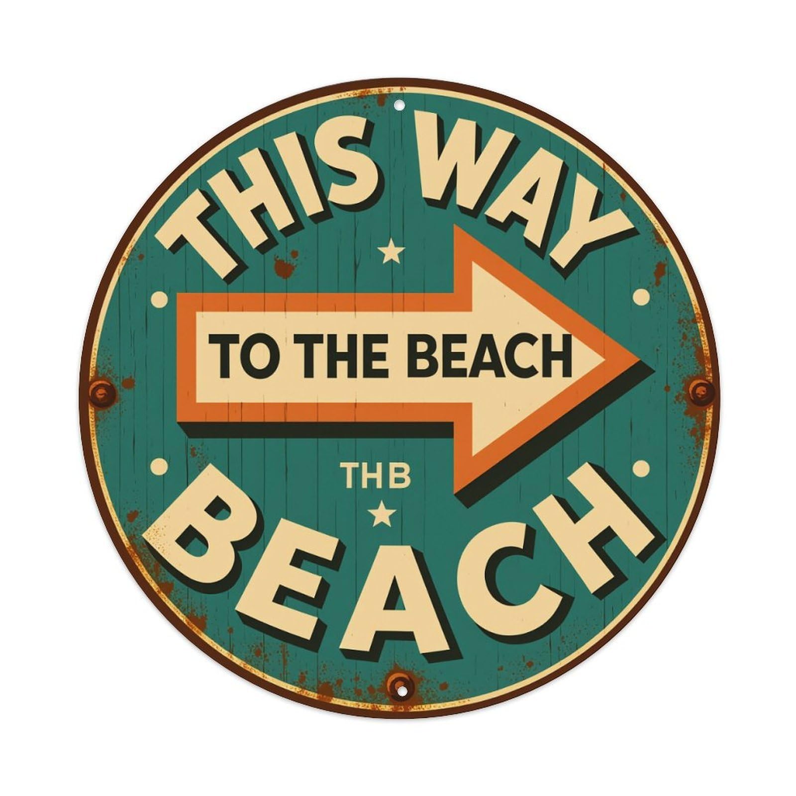 Retro Sign Beach Direction Arrow Round Tin Sign Retro Metal Sign for Cafe Bar Pub Home Game Room Gym Club Wall Decoration Vintage Metal Poster 8x8 Inch