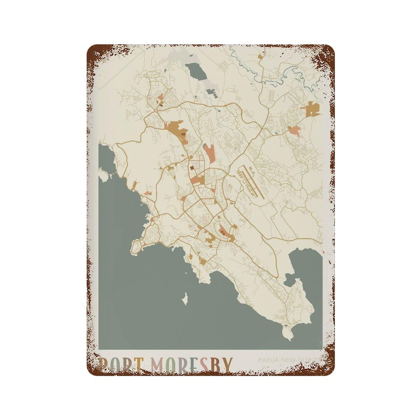 xiaoxiaoshen Port Moresby Map Papua New Guinea Wall Decor Art Metal Tin Poster Modern Home Decor Art Home Bar Shop Decorations Vintage Sign 40x30cm