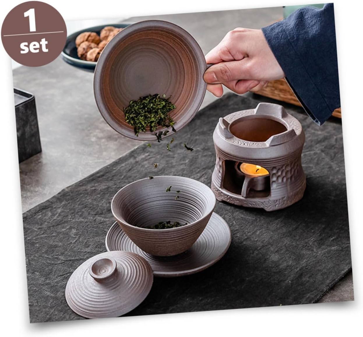 Teapot Warmer Stand Set Ceramic Candle Holder Tea Warmer for Home Hotel Restaurant