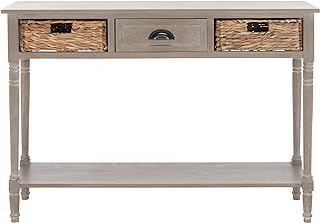 SAFAVIEH Home Collection – Christa White Wash Console Table with Rattan Drawers & Shelf, Coastal Cottage Storage Console, Vintage Design (AMH5737E)