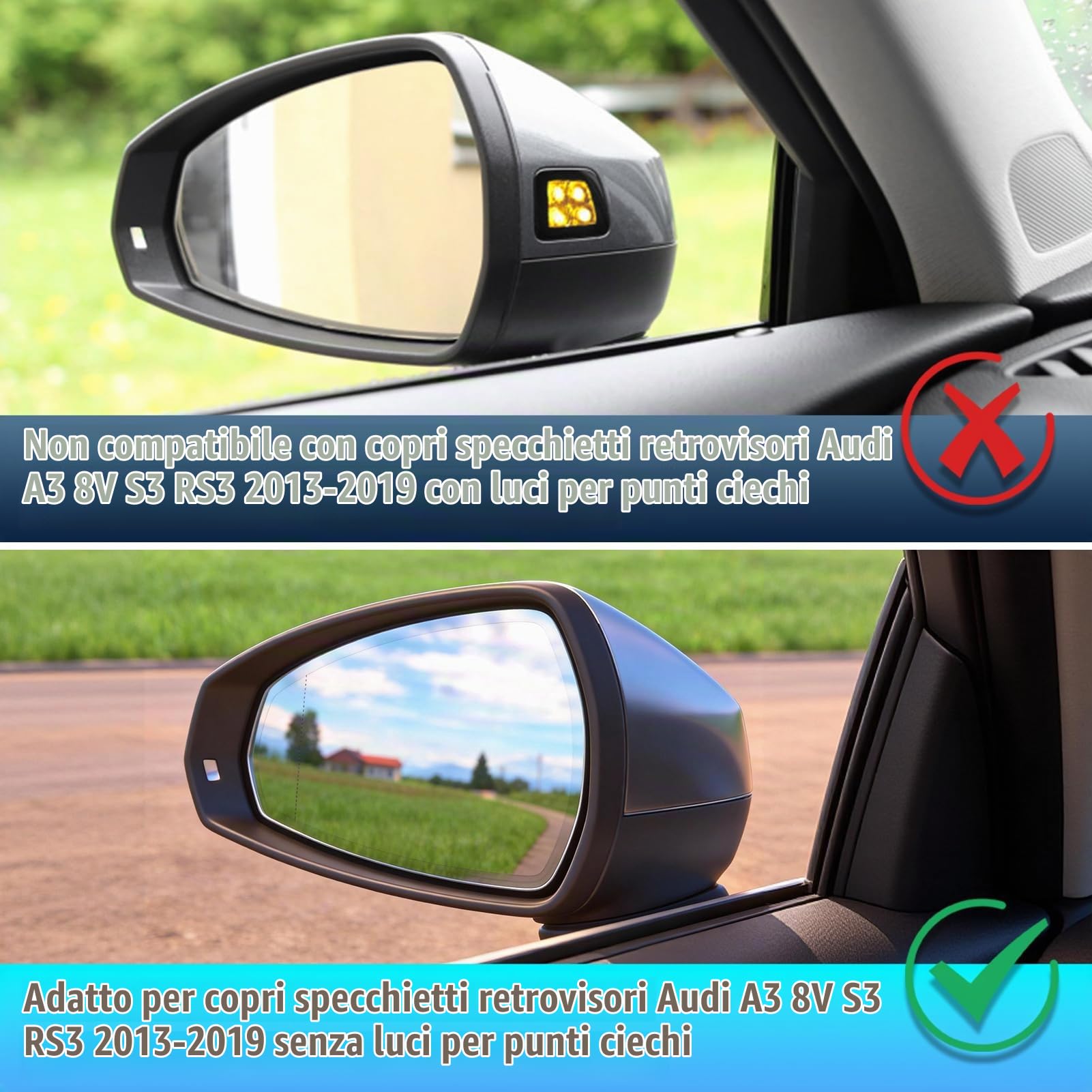 TTCR-II 2PCS Compatibile con Copri Specchietti Audi A3/8V/S3/RS3 2013-2019 | Sinistra+Destra Copertura Specchietti Retrovisore A3/8V/S3/RS3 2013 2014 2015 2016 2017 2018 2019 Tappi Specchietti-Carbonio