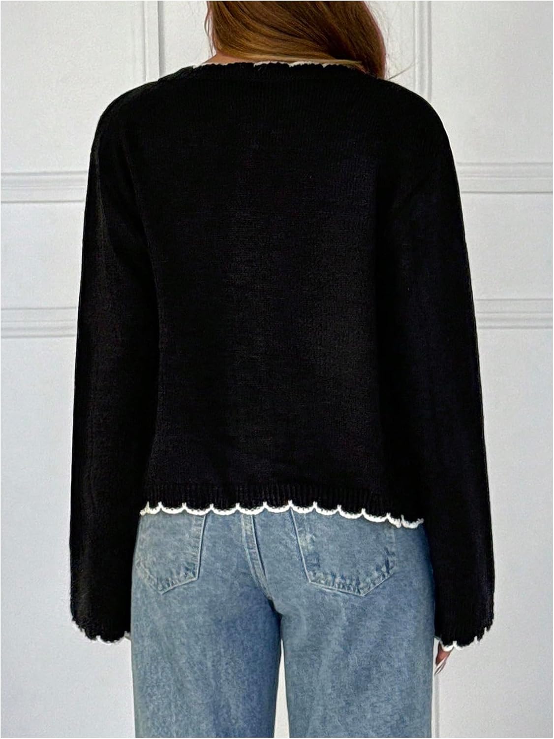 Verdusa Women's Button Down Lightweight Cardigan Fall Sweaters Elegant Formal Wave Edge Knit Outerwear - Image 2