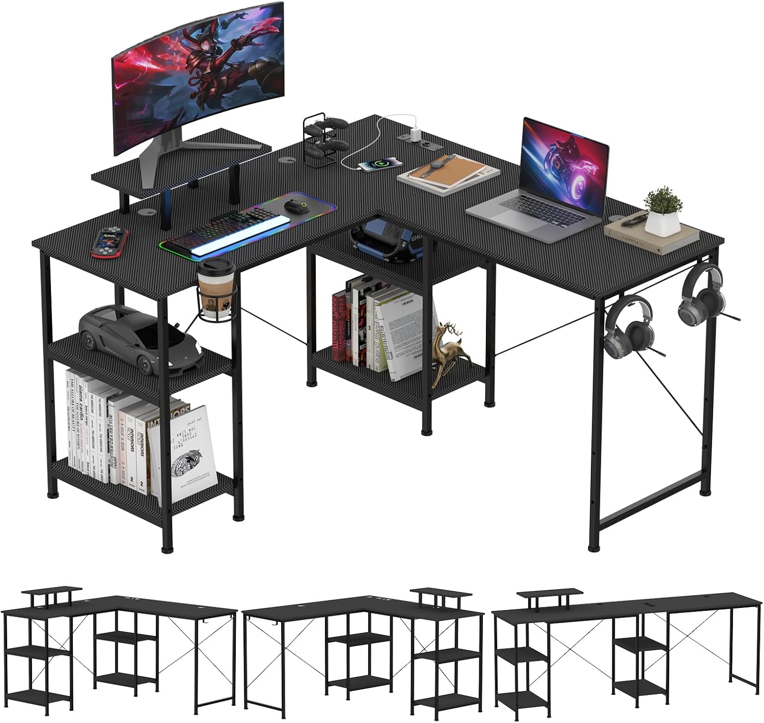 ARunThLana Computertisch, PC-Schreibtisch, Gaming-Eckschreibtisch mit Steckdosen und USB-Anschlüssen… ARunThLana Computertisch, PC-Schreibtisch, Gaming-Eckschreibtisch mit Steckdosen und USB-Anschlüssen…