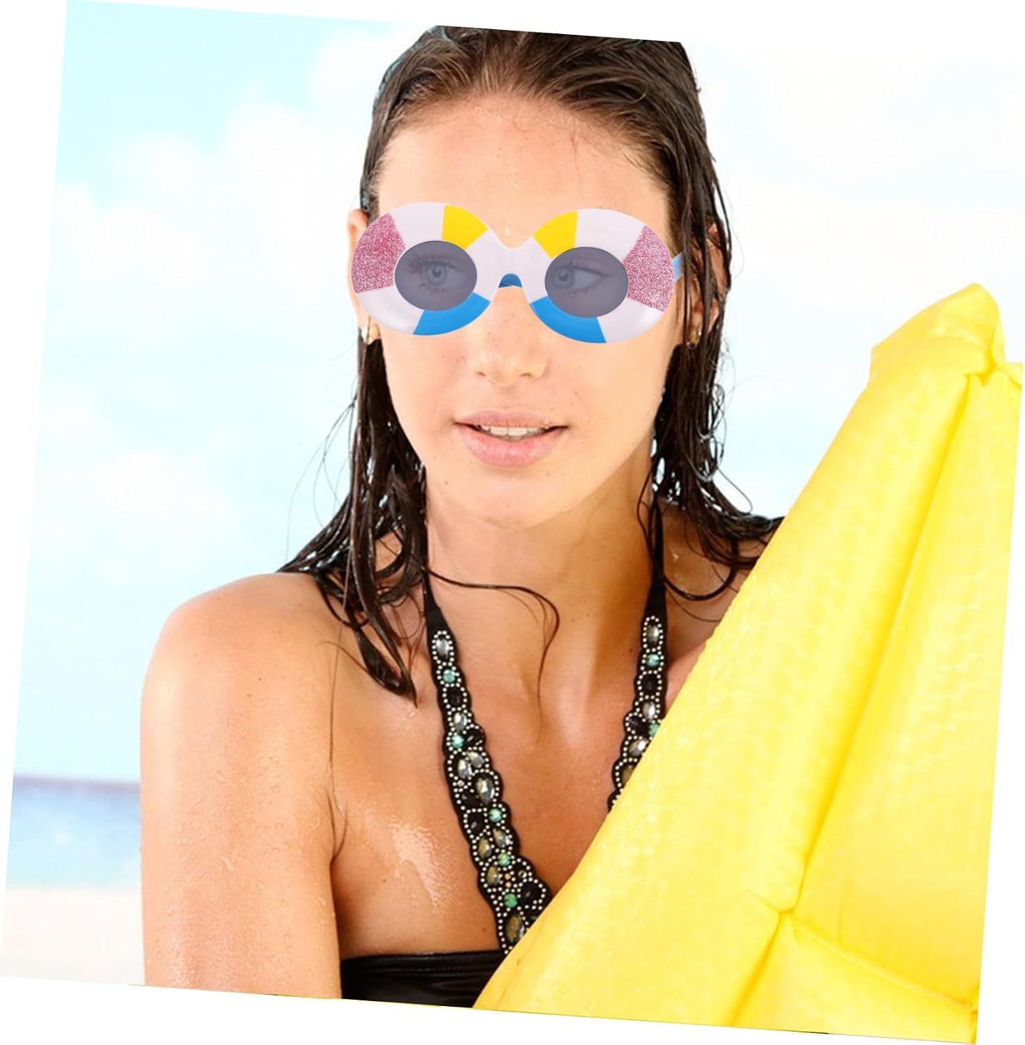 5pcs Novelty Sunglasses Shaped like Swim Rings with Vibrant Cartoon Design, Made of Sturdy PC Material, Universal Fit for Guests of Ages, for Family Gatherings and Photo Booth