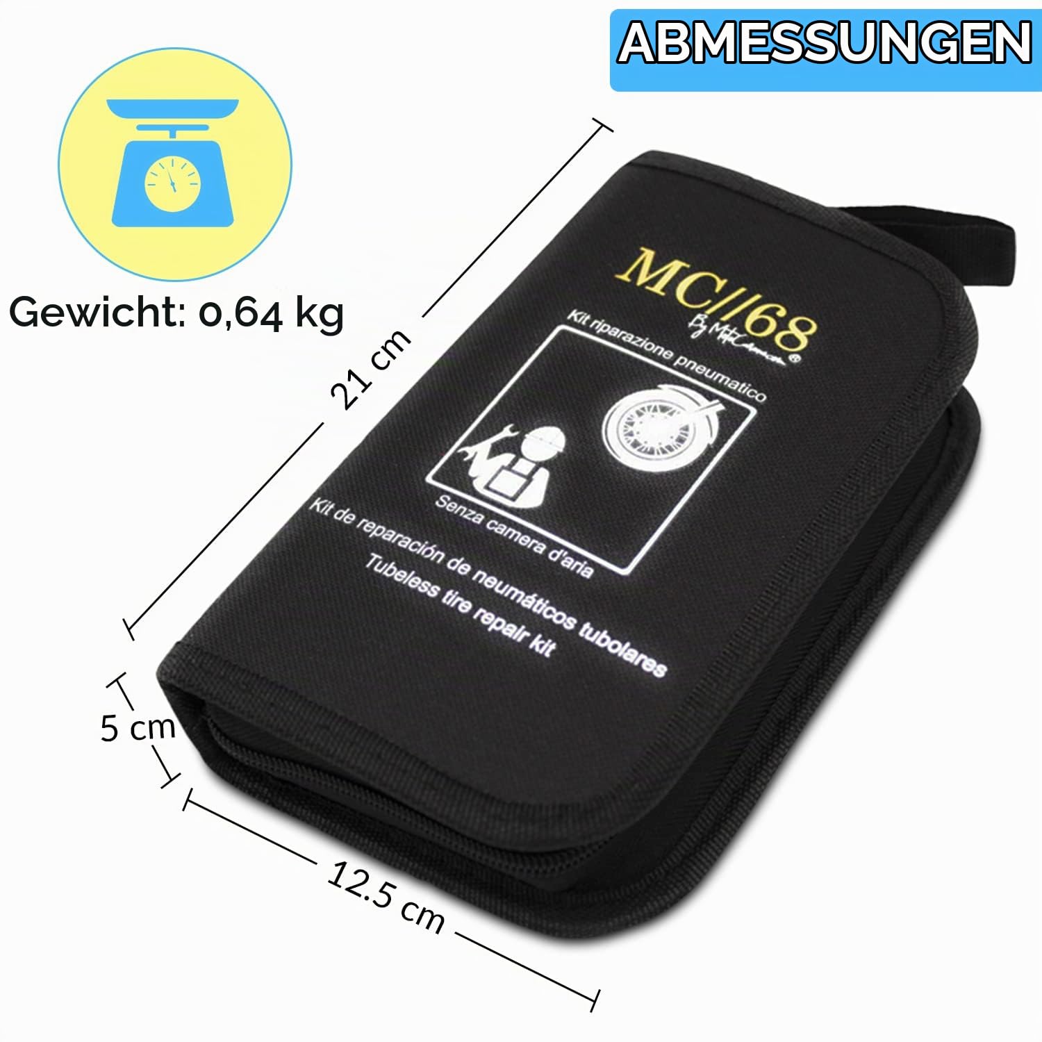 Reifen Reparatur Set Schlauchlos, Notfallausrüstung Enthält, Auto Motorrad MTB Quad Dichtmittel Mit 3 Patronen Easy Inflation + Handschuhe Kostenlos (Pro 3 Co2)