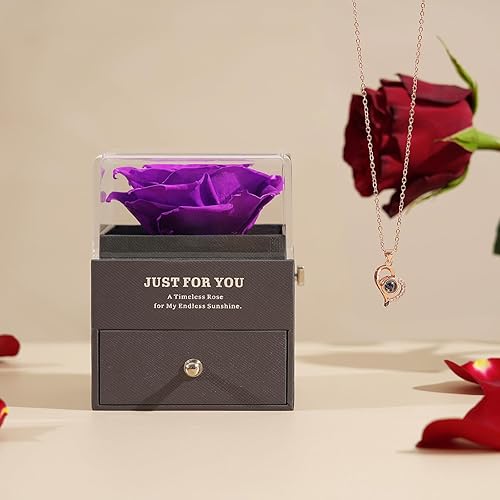 Miniatura 5 de Regalos de rosas preservadas para el cumpleaños de mamá – Caja de música de rosas reales para siempre para mujeres – Regalos de "You Are My Collar
