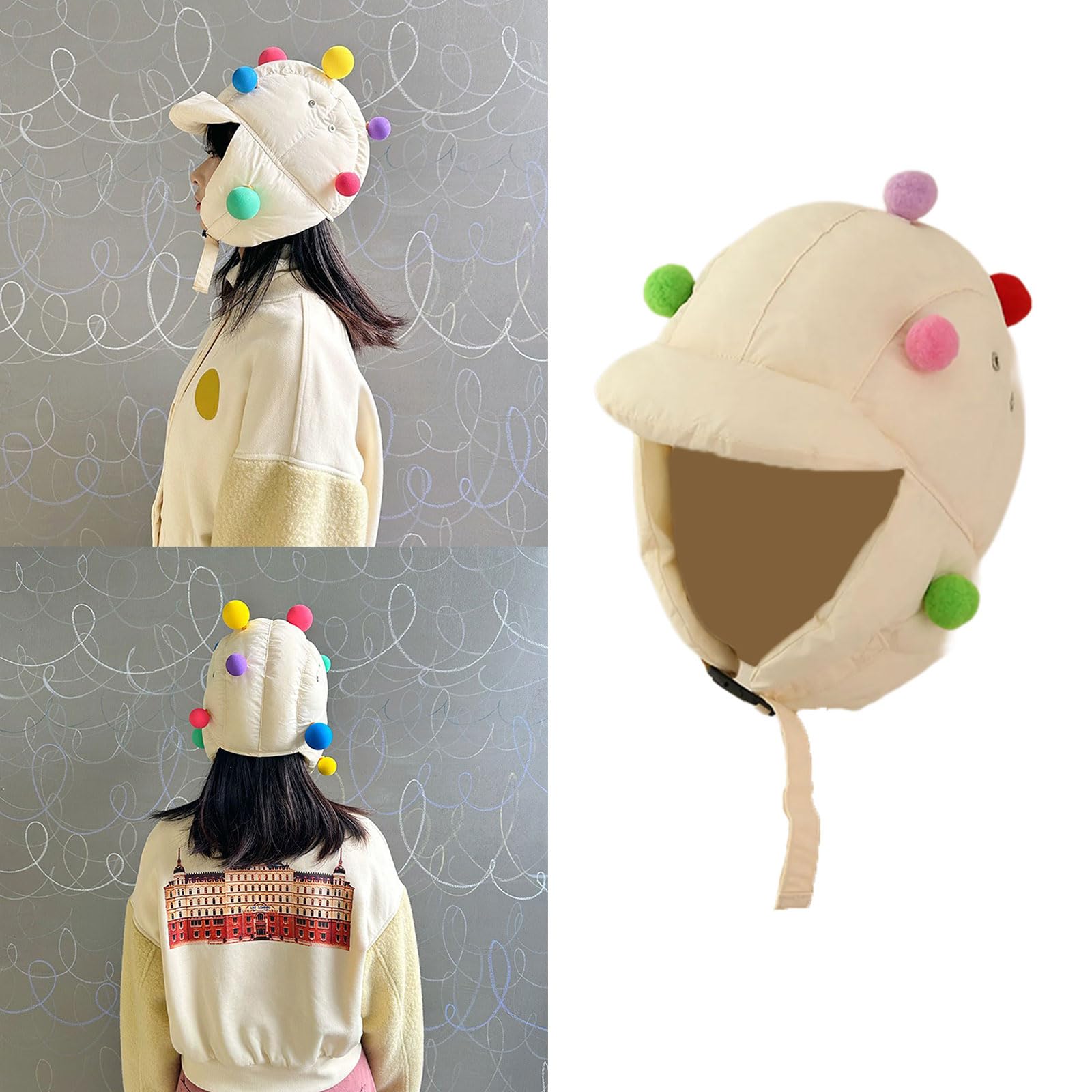 Unisex Warm Hat Trapper Hat Colorful Pompoms Warm Hat Down Hat for Outdoor Winter for Skiing Camping Hiking, GY, M