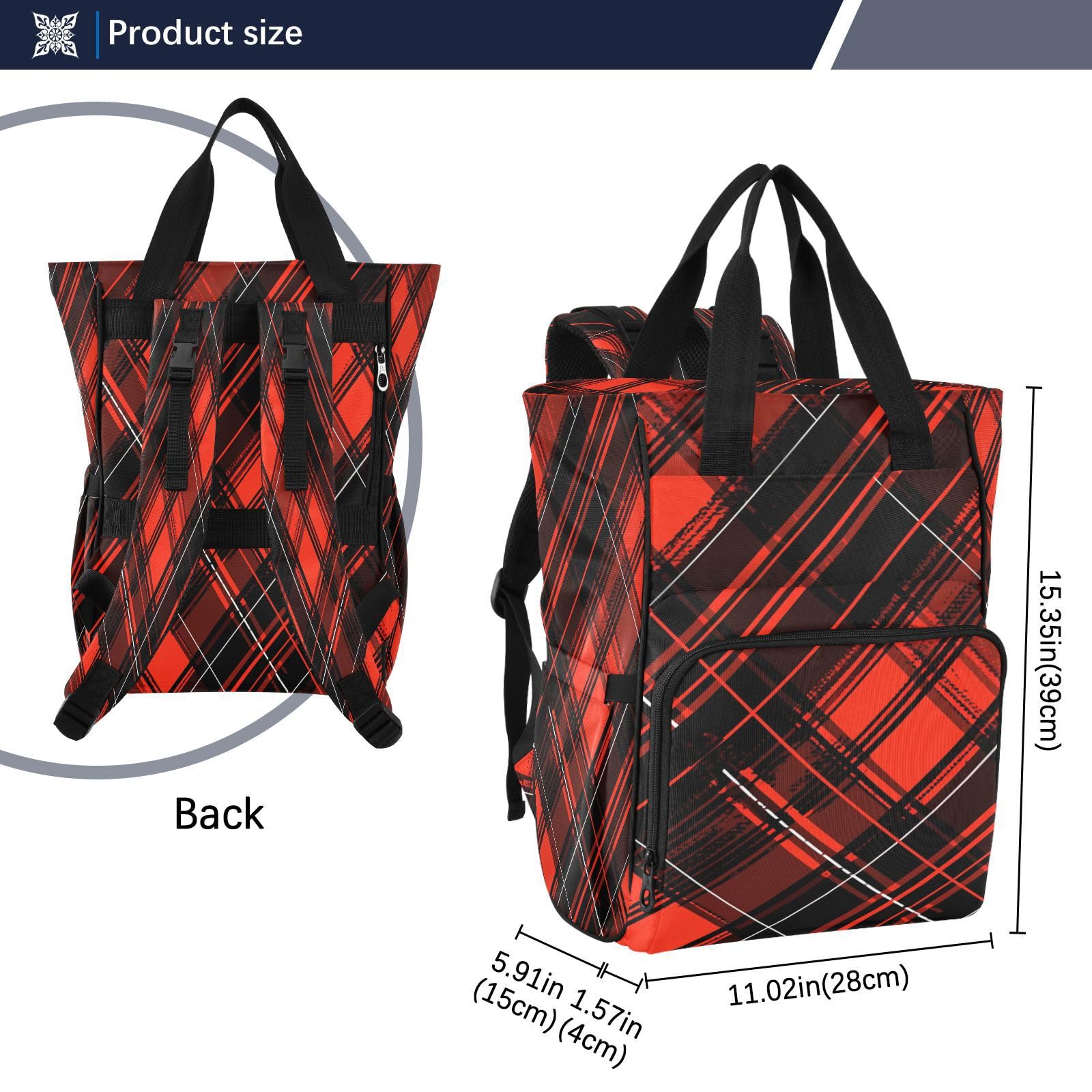 Arte De LíNea Roja Negra Abstracta Bolsa de Pañales Mochila de Viaje Gran Capacidad Bolsas para Mamá Papá Mujeres Niñas
