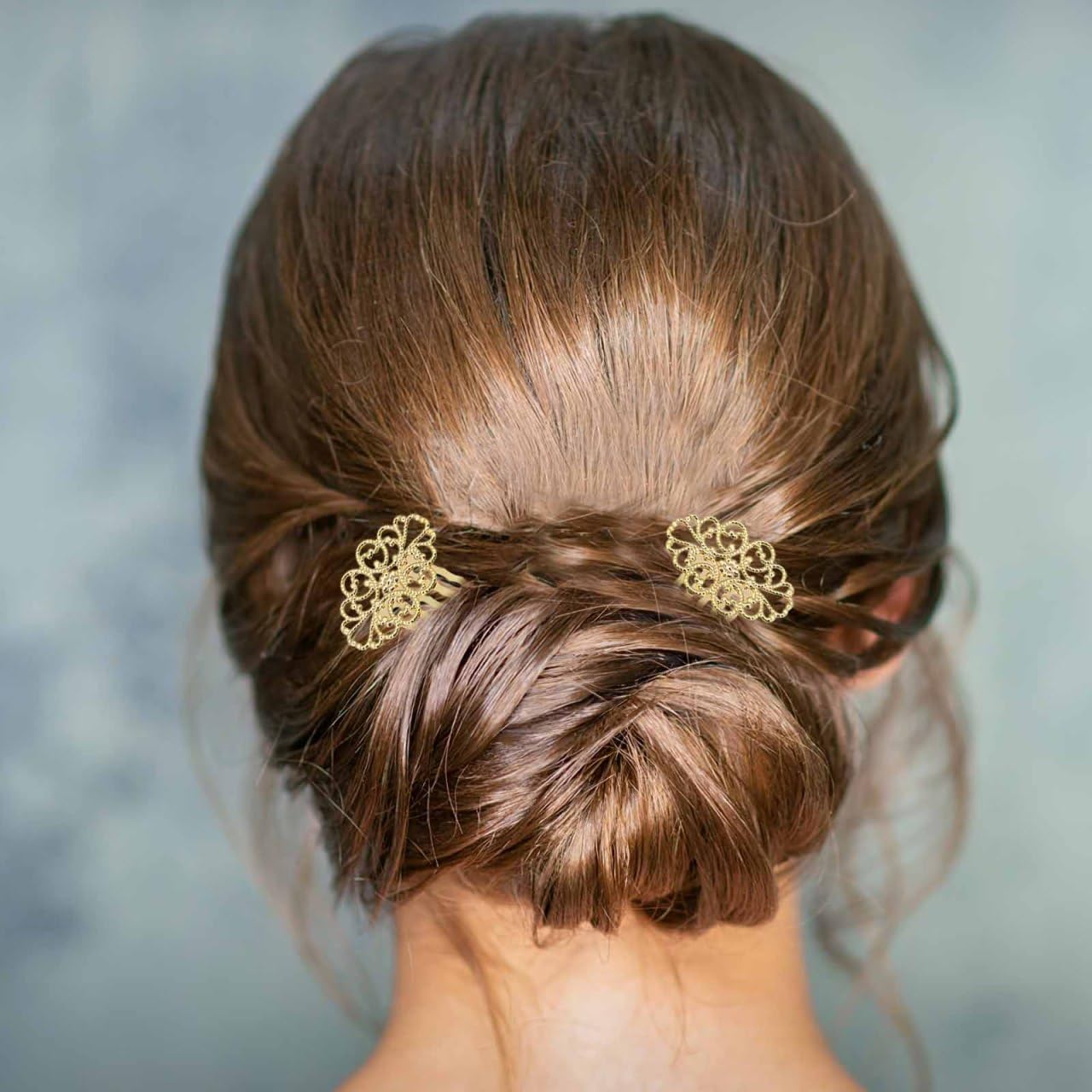 POPETPOP Pack de 10 Peinetas para el Pelo, Horquillas de Metal de 5 Dientes para Moño Bajo y Recogidos, Adornos con Tocado Dorado para Novia o Tocado Boda Invitada