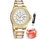 OLEVS Watches for Women Diamond with Date Luxury Leather Female Waterproof Women Wrist Watch Analog Dress Stainless Steel Ladies Watch Luminous Calendar Women Watch Green/Silver/Red Dial