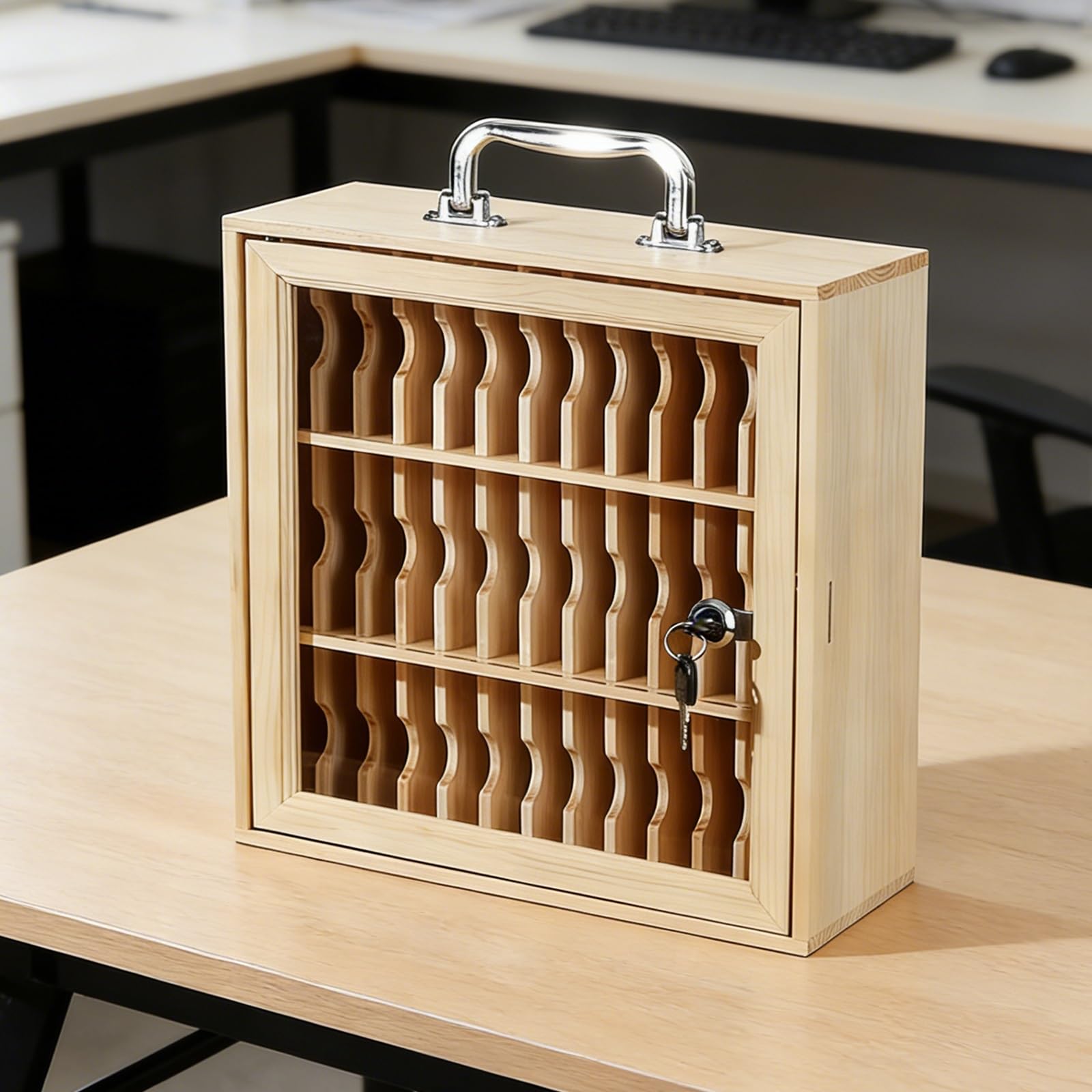 Caja de almacenamiento para teléfonos móviles, armario de carga para teléfonos móviles con cerradura de combinación y manija, base antideslizante, soporte de pared para teléfonos móviles para oficin
