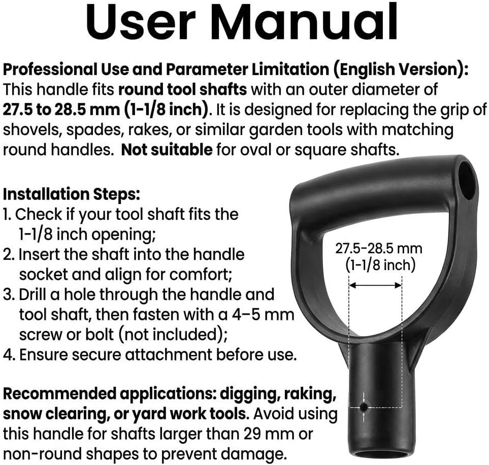 QWORK D Grip Handle 1-1/8 Inner Diameter – Secure Replacement for Shovel, Spade & Rake, 4 Pack