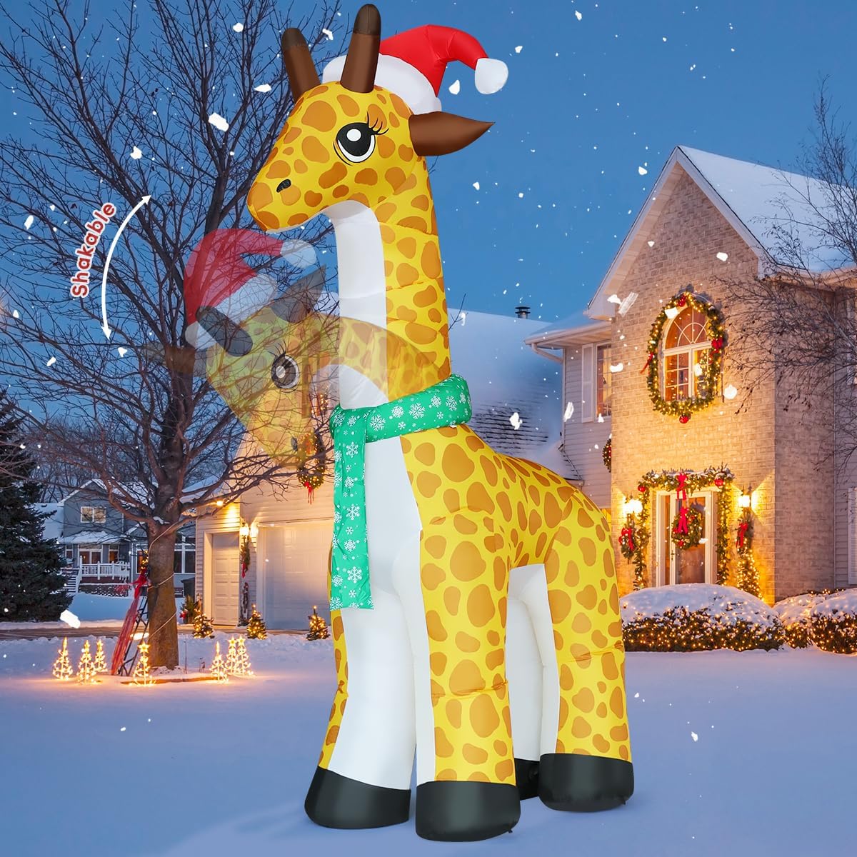 COMIN 10 FT Christmas Inflatables Outdoor Decorations Inflatable Nodding Giraffe with A Santa Hat Blow Ups with Built-in LEDs for Yard Party Lawn Decor