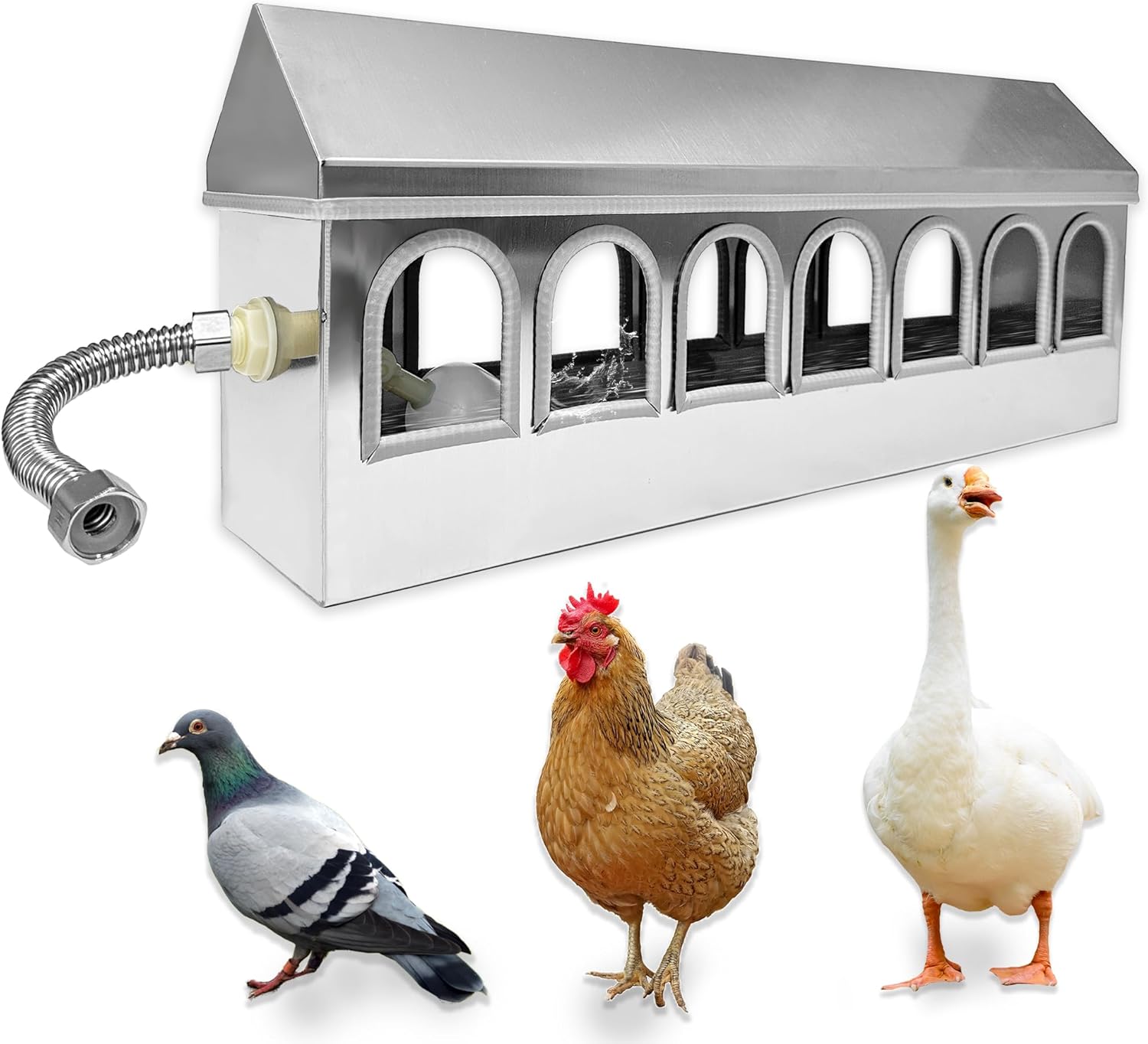Automatic Chicken Waterer Stainless Steel Pigeon Water Poultry Water Dispenser Automatic Filling Water with Float Valve for Turkey Quail Duck Goose