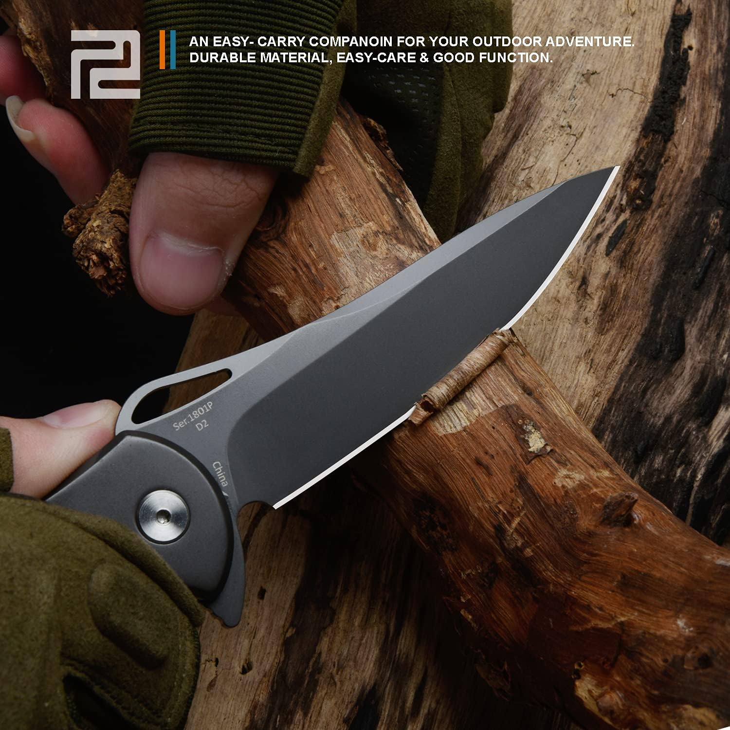 ARTISANCUTLERY Hoverwing Pocket Folding Knife ATZ-1801P, Tactical EDC Knife with Stonewash D2 Blade and Steel Handle for Men Outdoor Hiking Camping Survival Hunting