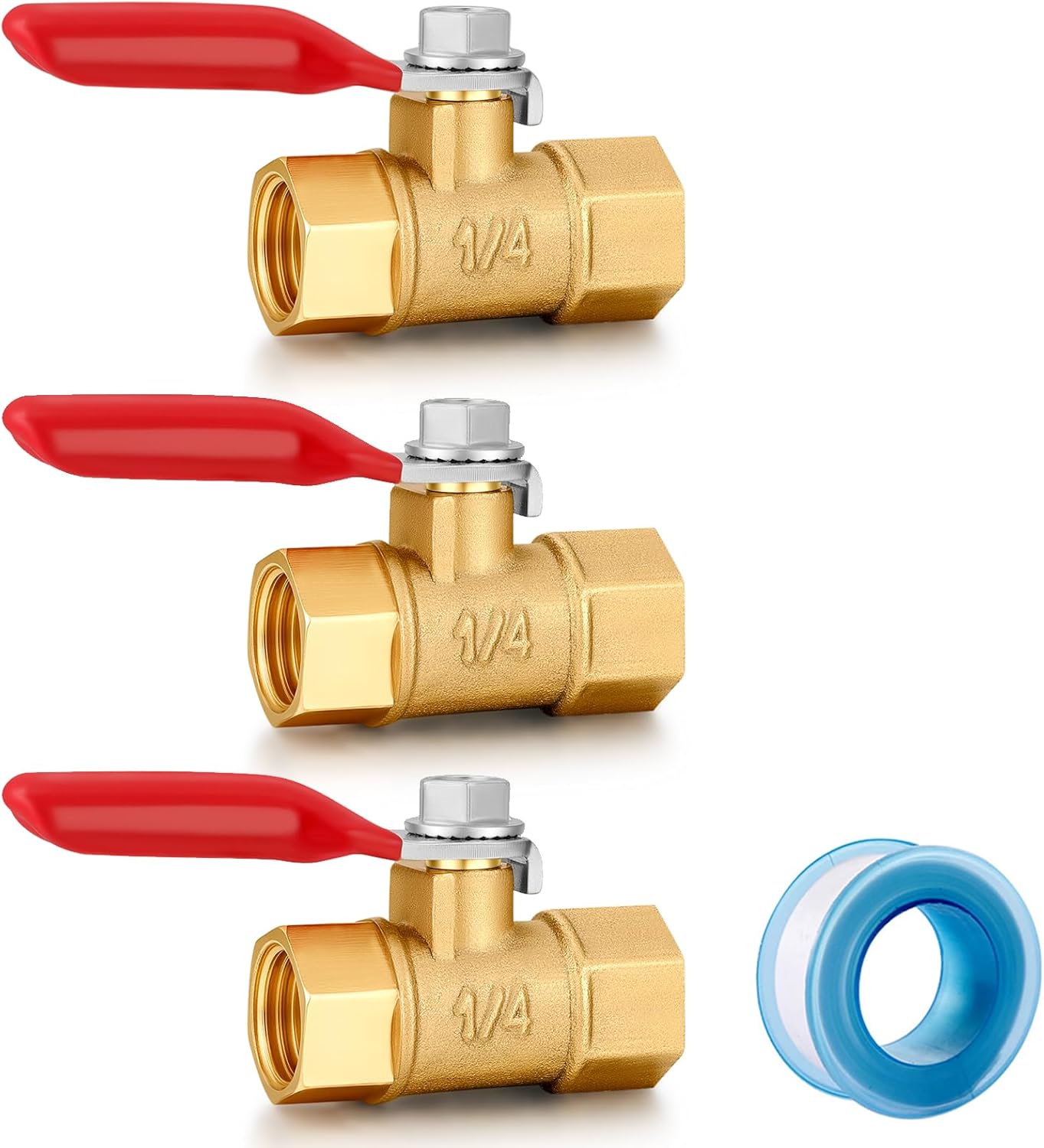 1/4 Inch Valve Npt Air Compressor Brass Heavy Duty Valve Male and Female Shut off Switch 1/4 NPT Thread Pipe Fitting (Male x Female 3PCS)