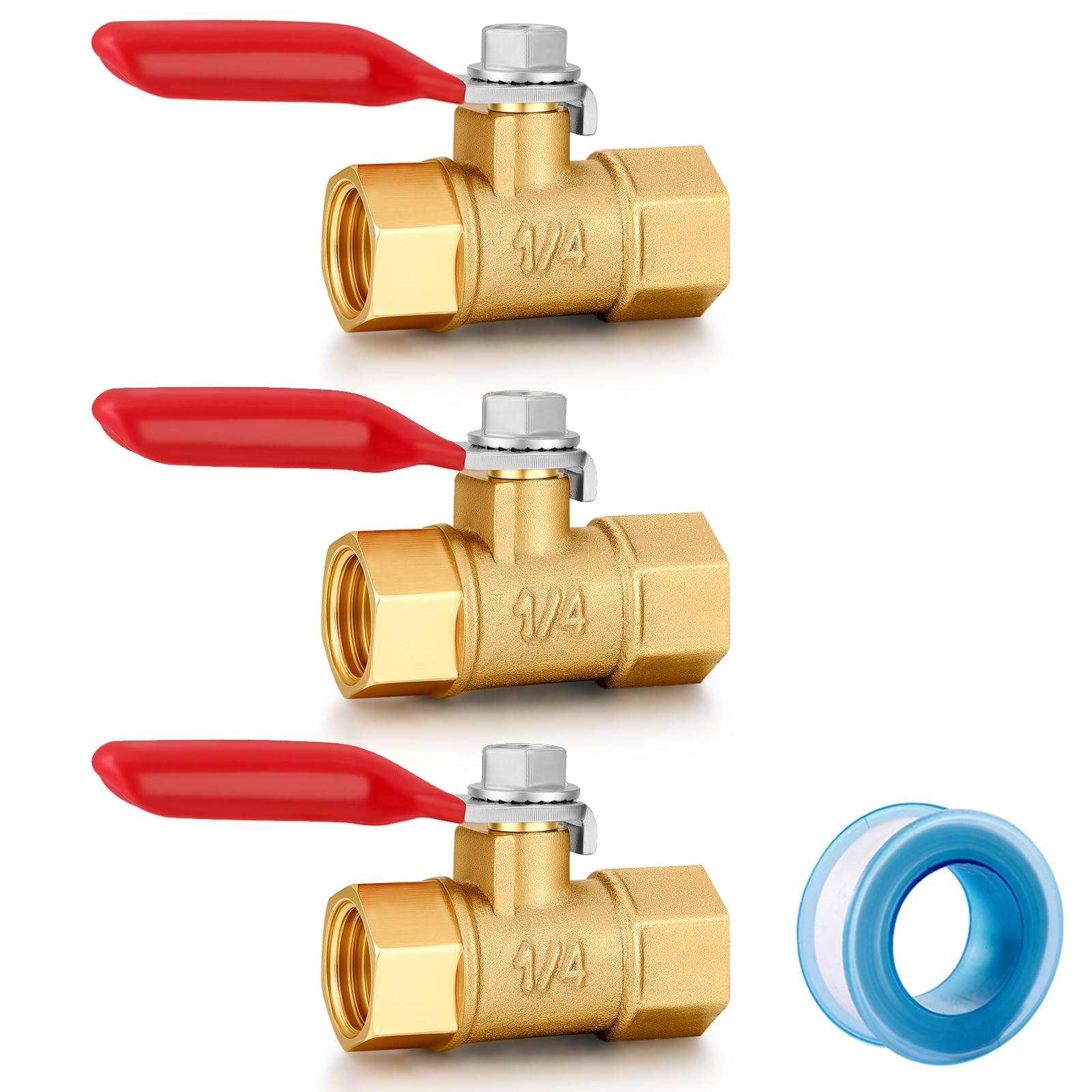 YELUN 1/4 Inch Valve Npt Air Compressor Brass Heavy Duty Valve double Female Shut off Switch 1/4 NPT Thread Pipe Fitting (Double Female 3PCS)