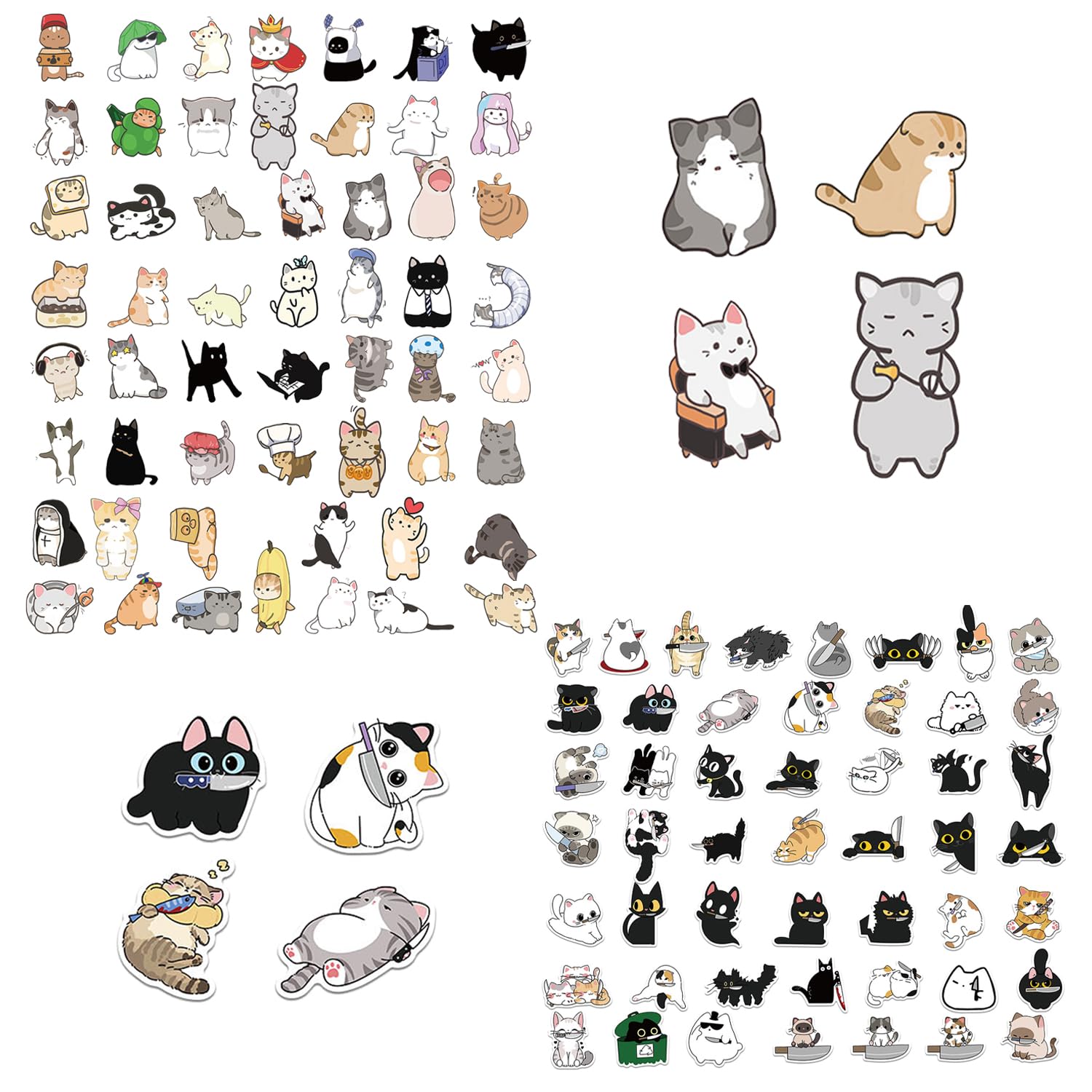 WUFGWBD 100 Big-Headed Cat Stickers, Cute Cartoon Printing, Creative Hand Account Decoration, Suitable For Water Cups, Notebook Beautification.