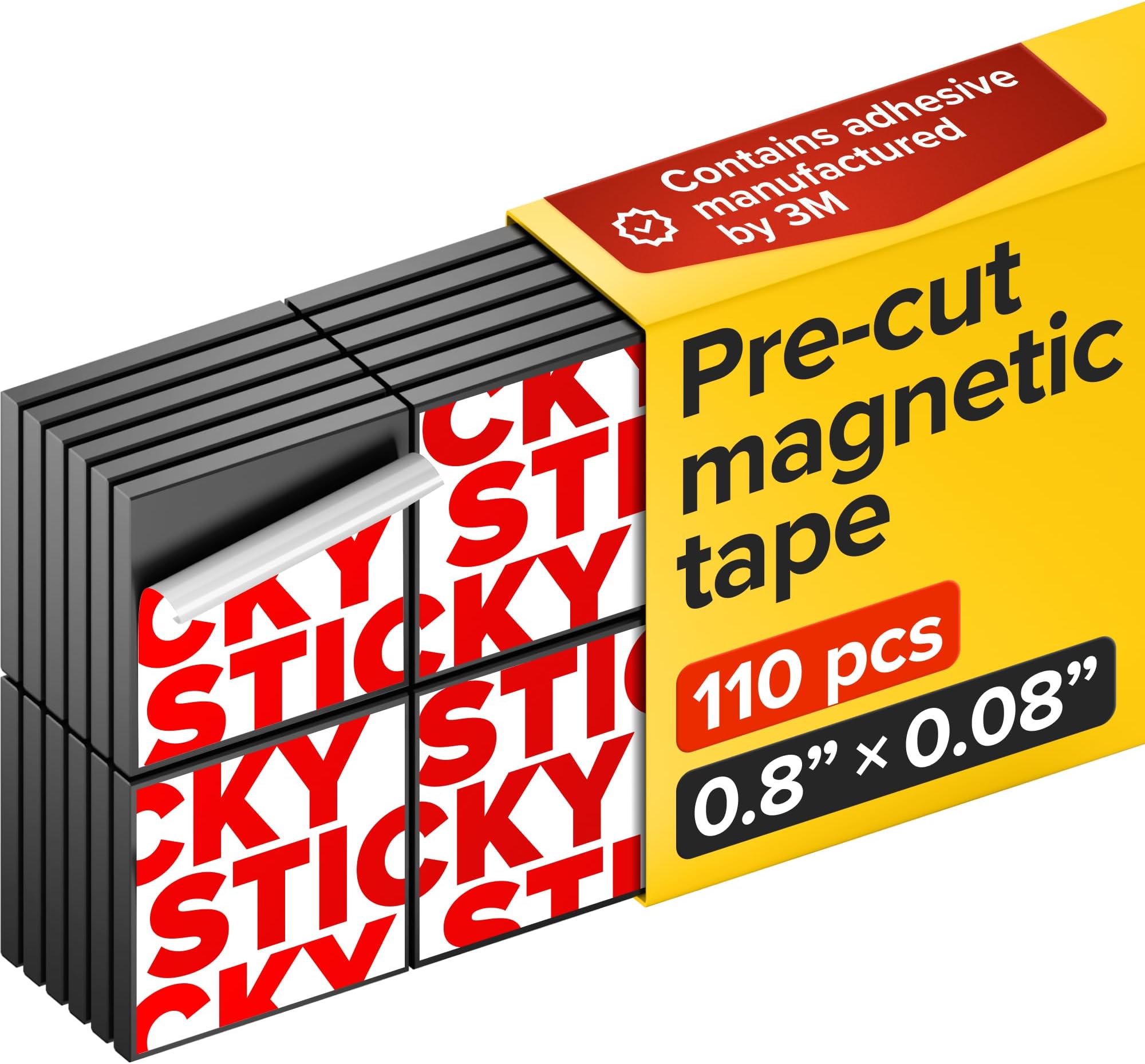 Square Flexible Magnets with Adhesive Backing (110pcs) Magnetic Tape Magnet Strips for Whiteboard, Fridge - Stickers for Organization - Teacher Must Have - Classroom Supplies (0.8"x0.08"/2x0.2cm)
