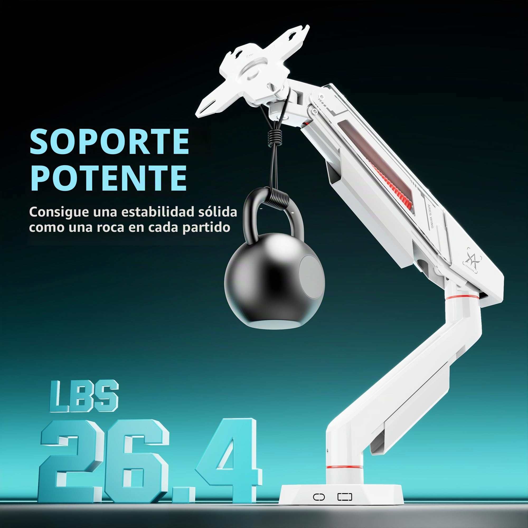ARES WING Soporte Monitor 17-40 Pulgadas, máxima 12 kg, VESA 75/100 Blanco | Brazo monitor ergonómico, canalización cables, doble montaje C/ojal, compatible con monitores pantallas planas y curvas