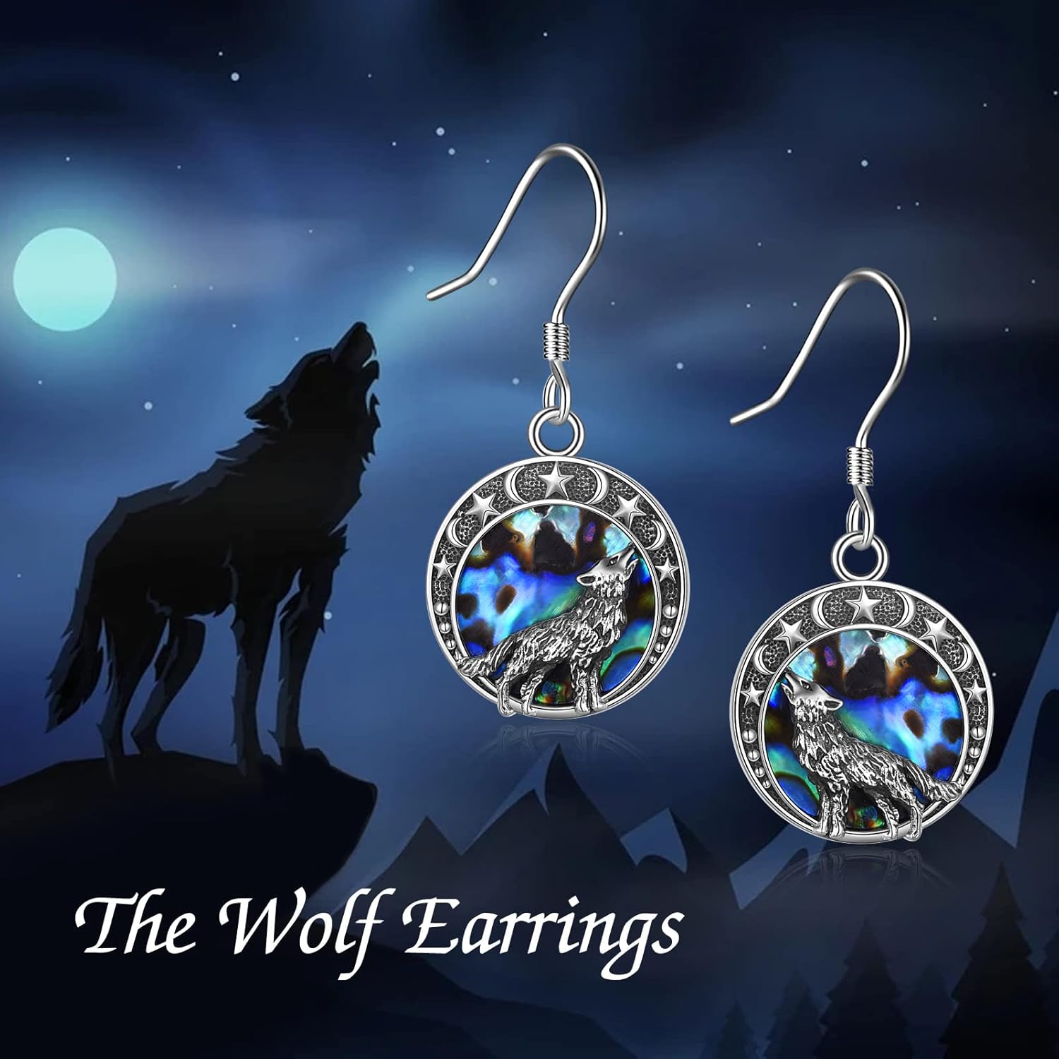Wolf Earrings Gifts for Women Sterling Silver Wolf Moon Star Drop Dangle Earrings Jewelry Christmas Gifts For Women - Image 6