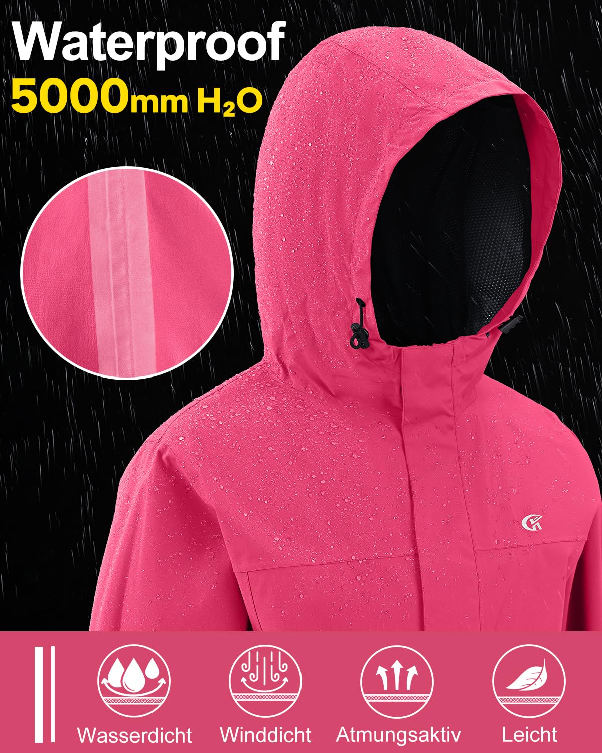 Huayuzh Chaqueta softshell para mujer, impermeable, transpirable, chaqueta de entretiempo, cortavientos, chaqueta de lluvia, chaqueta de senderismo, correr, senderismo