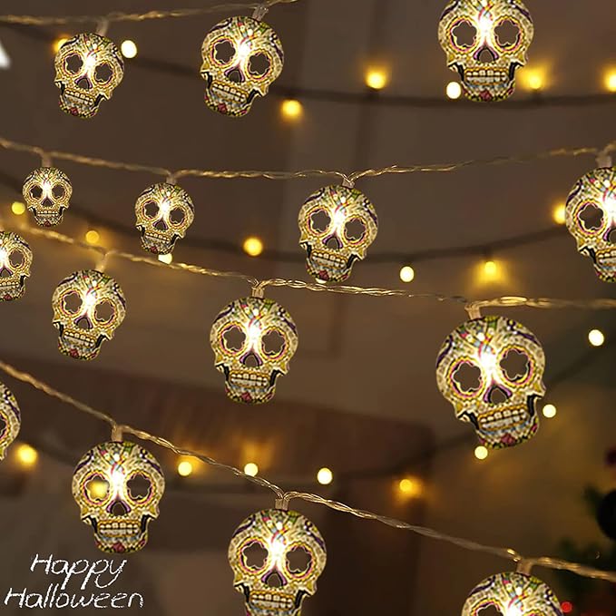 Halloween String Lights, Skull String Light Hallo ween Fall Fairy Light Battery/USB Powered Optional 2 Modes Cute Lights 2025 Indoor Outdoor Decor for Home Yard Patio (30 LED Halloween String Lights)