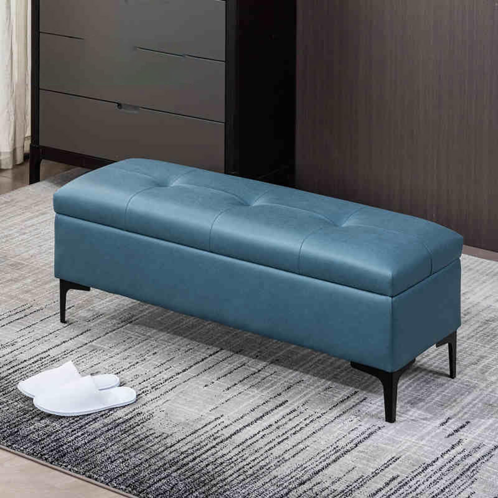 Modern Ele Sitzbank aus Kunstleder, versteckter Sitzhocker für Wohnzimmer und Schlafzimmer, vielseitiger Nachtsitz, 60 x 40 cm, platzsparendes Design, Weiß