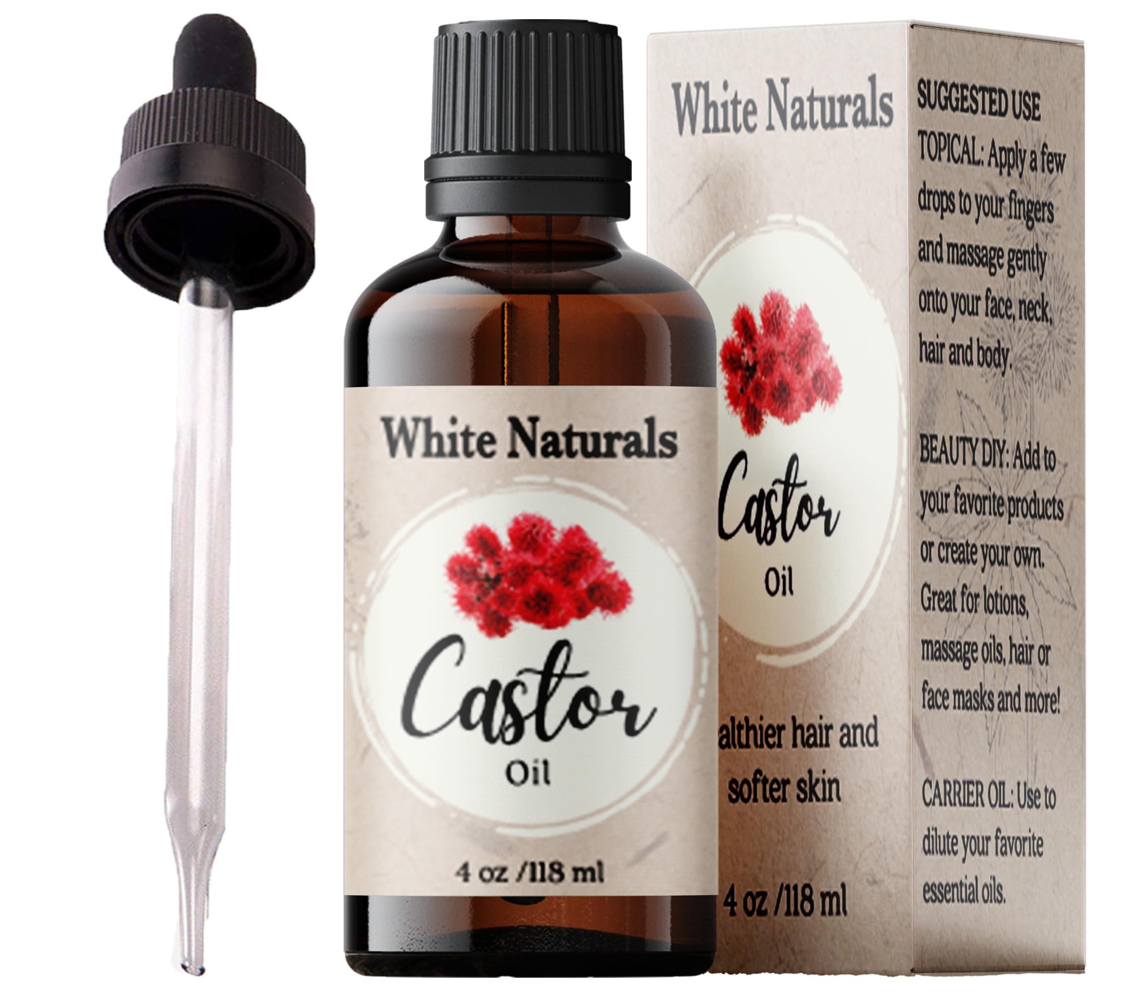 Organic Castor Oil, 100% Pure Natural, Cold Pressed for Essential Oils Mixing Natural Dry Skin Moisturizer Body & Face Care, Eyelash Caster Oil,