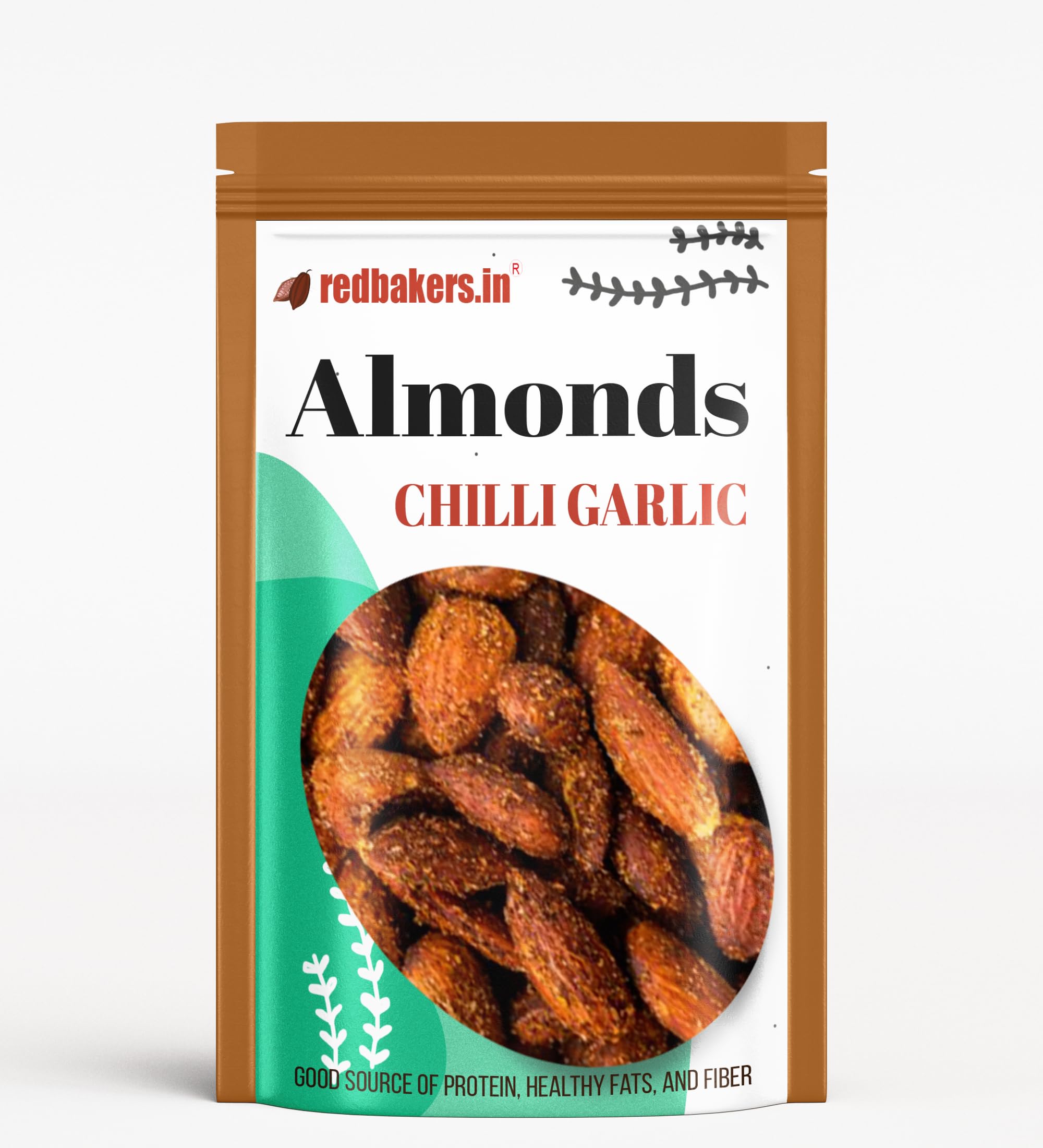 redbakers.in Almonds Roasted and Flavoured Nuts, High Protein and Fiber Rich Dry Fruits, Natural Healthy Snack | 150gms pack (Chiili Garlic)