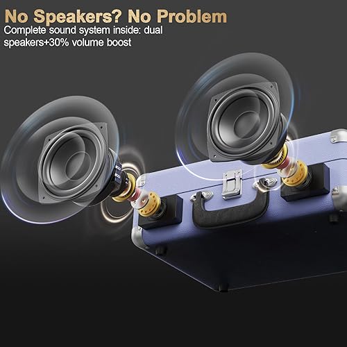 Miniatura 5 de Tocadiscos de maleta portátil Bluetooth con altavoces estéreo, tocadiscos de 3 velocidades, grabación USB a digital, conector RCAAUXpara