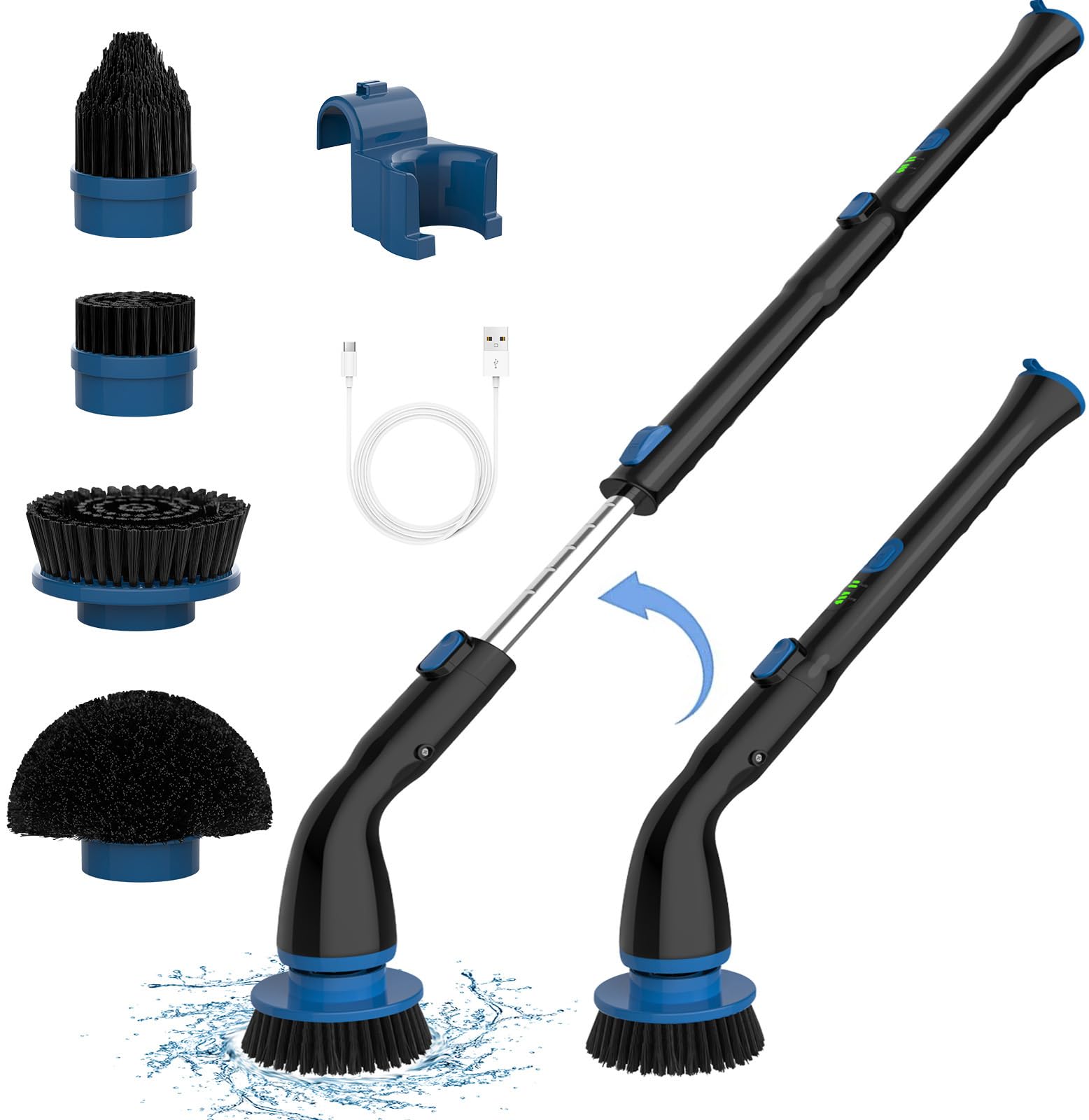 Electric Spin Scrubber Cordless Tub and Tile Scrubber, Electric Cleaning Brush with 4 Replaceable Brush Heads and Adjustable & Detachable Handle for Bathroom Tile Floor Tub Car Power Shower Scrubber