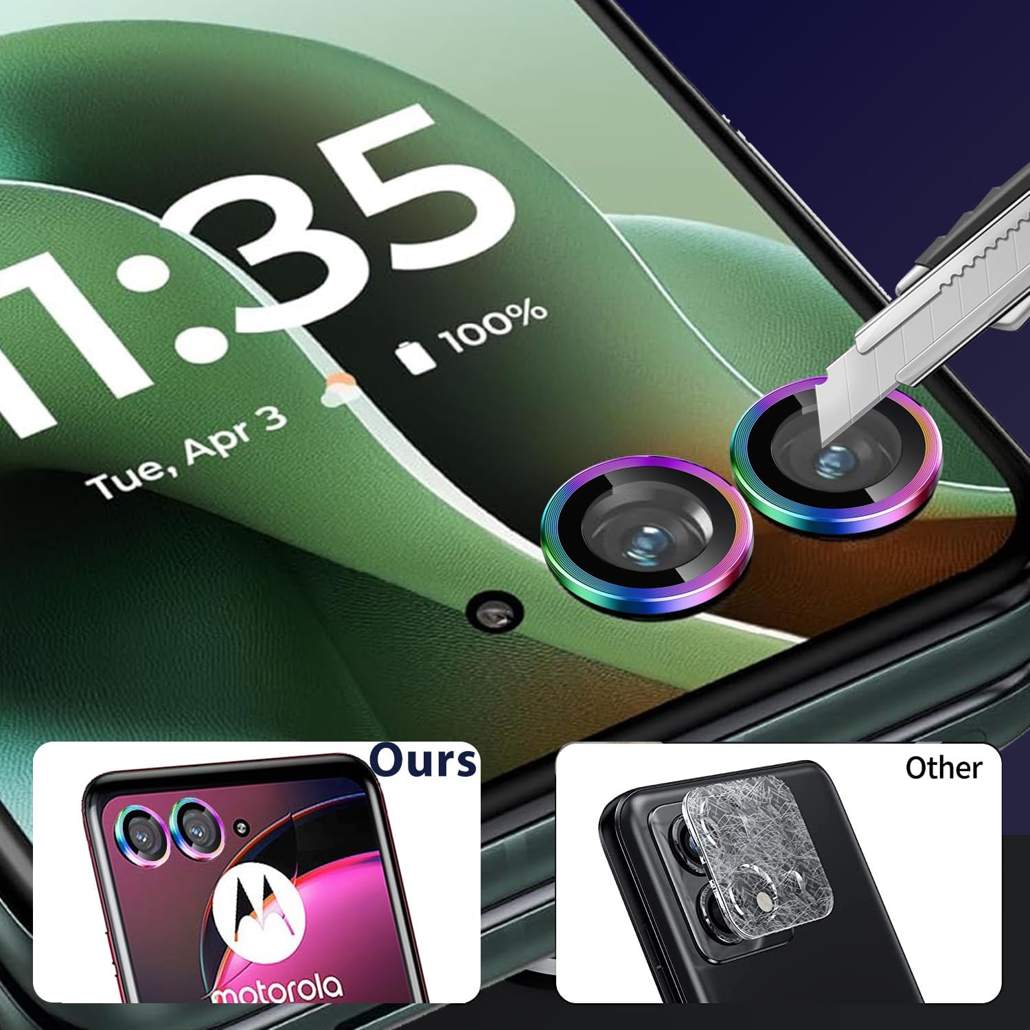 Zeking (2 Set) for Motorola Razr 70/ Razr 2026 Camera Lens Protector, Scratch-Resistant HD Clarity Ultra-Thin 9H Tempered Glass with Aluminum Edging, Individual Metal Lens Cover (Color)