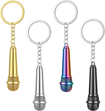 Sureio Mini Microphone Music Keychain Retro Sound Pendant Keyring Charm Microphone Music Key Chain for Singer Gift