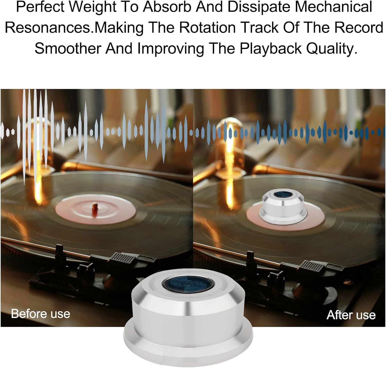 Monosadio 3 in 1 Record Weight Stabilizer 60Hz Audiophile Turntable Weight 320G Aluminum Turntables for Vinyl Records with High-Precision Bubble Level for Vinyl LP Turntable Record Player Disc(Silver)