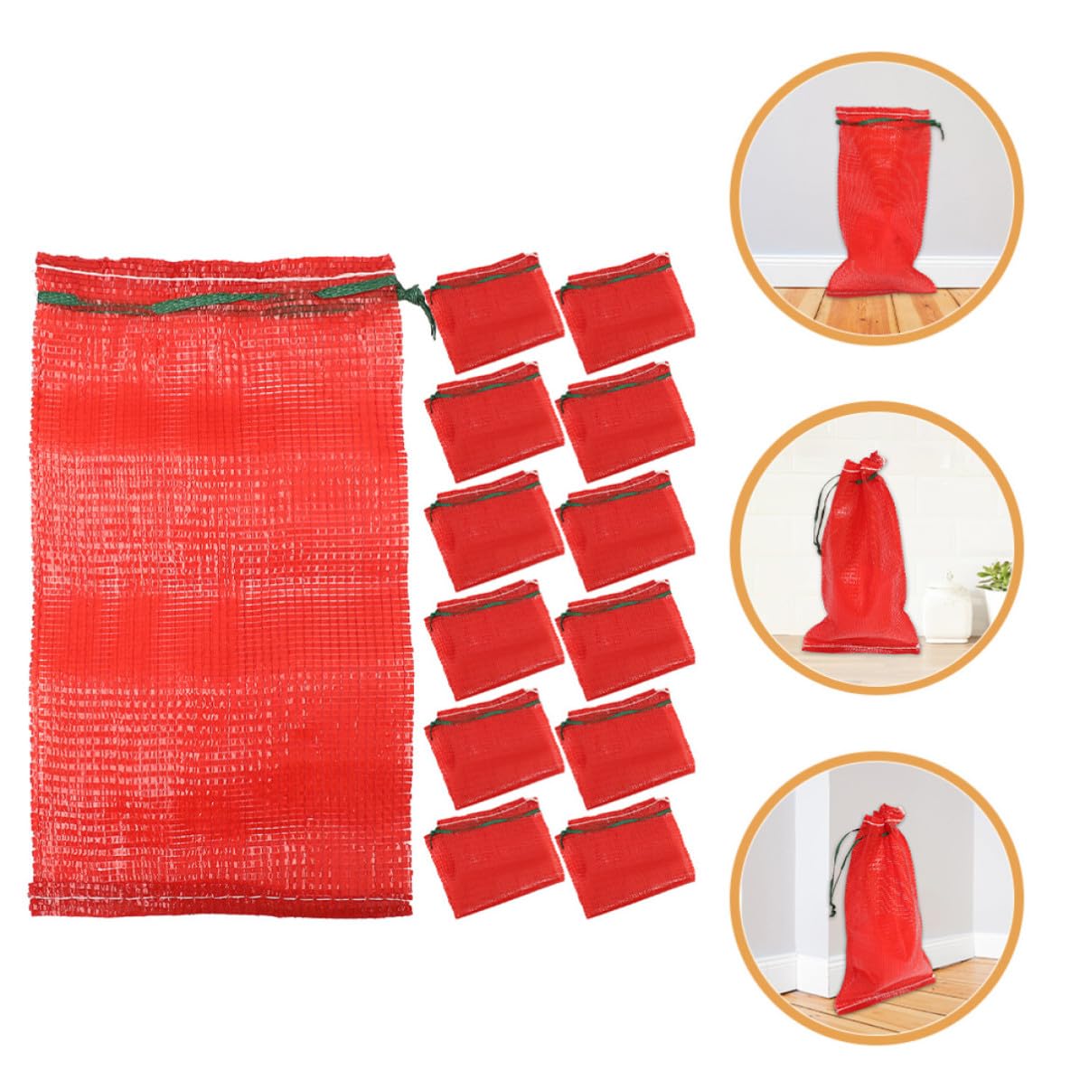 50 Bolsas de Malla Reutilizables de Polipropileno Rojo Cordón para Almacenamiento de Frutas y Frutos Secos, Resistente Gran Capacidad