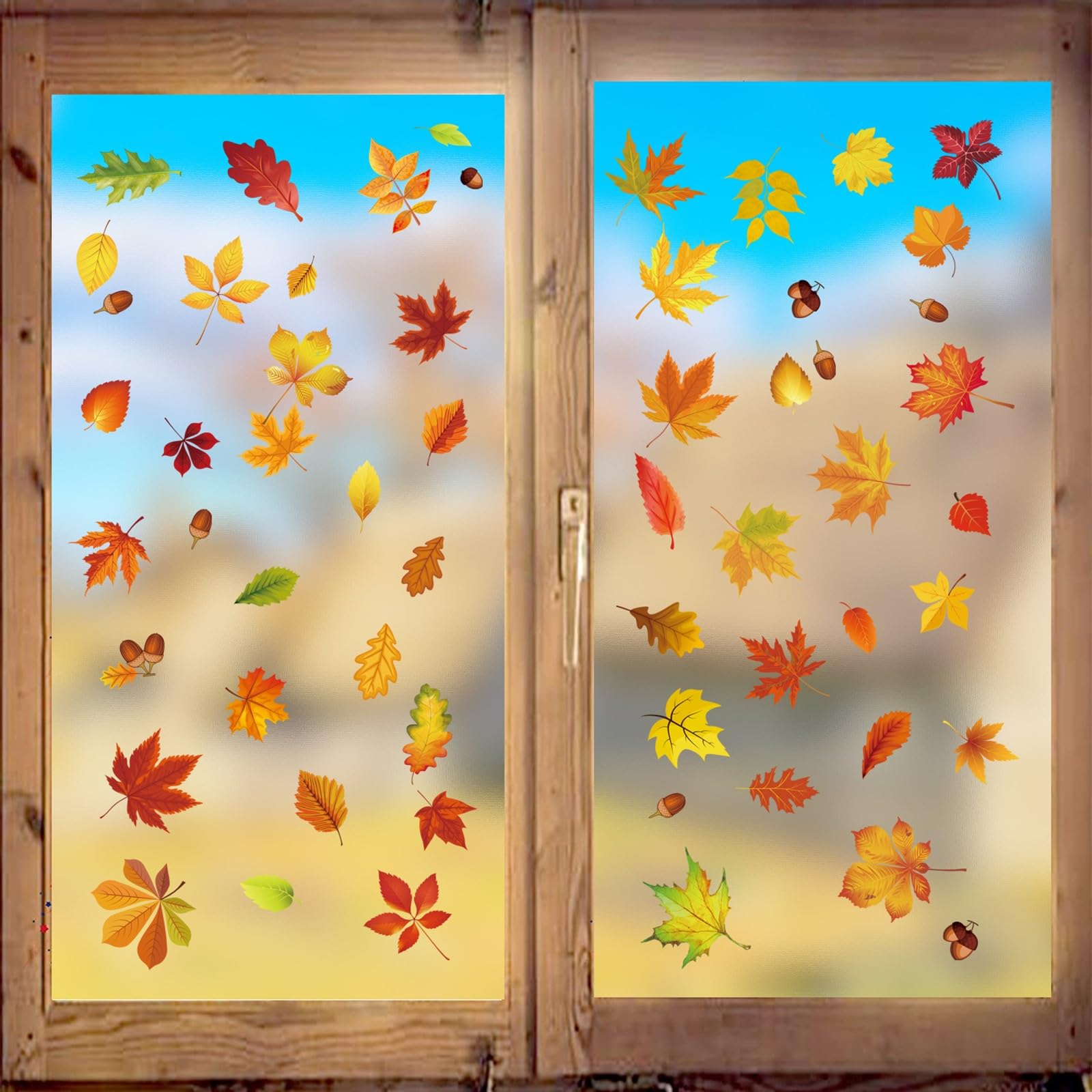 NASHRIO 9 Sheets 174Pcs Reusable Maple leaves Window Stickers, Anti-Collision Stickers for Glass Door, Window Decorations for Home, School, Kindergarten, Shop.