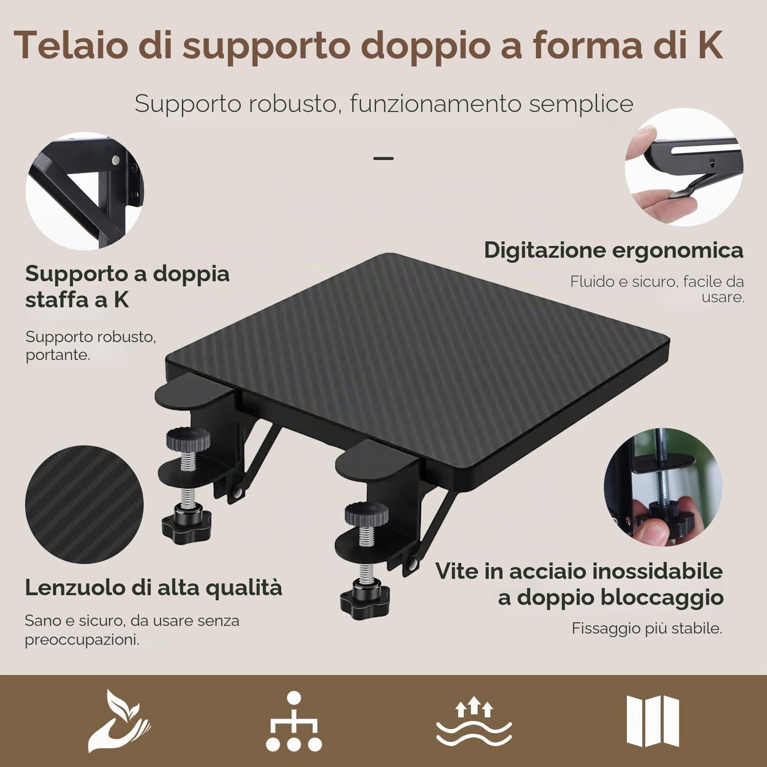 Bracciolo per Scrivania per Computer, Poggiapolsi Ergonomico Rotante a 90°, Adatto per Scrivanie da Ufficio, Robusto Supporto per Braccio per Mouse(20x24cm/7,87x9,44 Pollice)