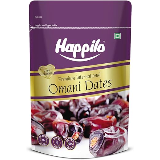 Happilo Dried Premium International Omani Dates 250g |Healthy snacks, Dry fruits, Khajoor, Khajur| No Preservatives | No Added Sugar |Vegan | Plant Based | Non GMO