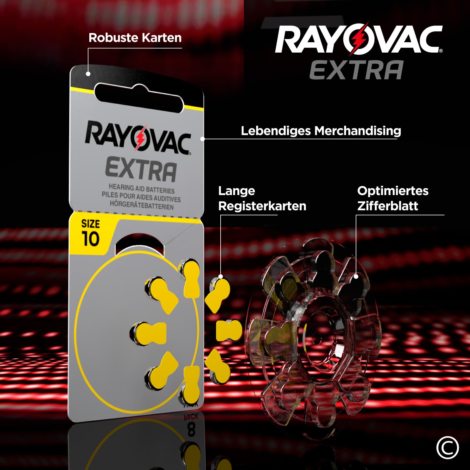 120 Hörgerätebatterien Rayovac Extra 10 Gelb + 8 Udivita-Batterien