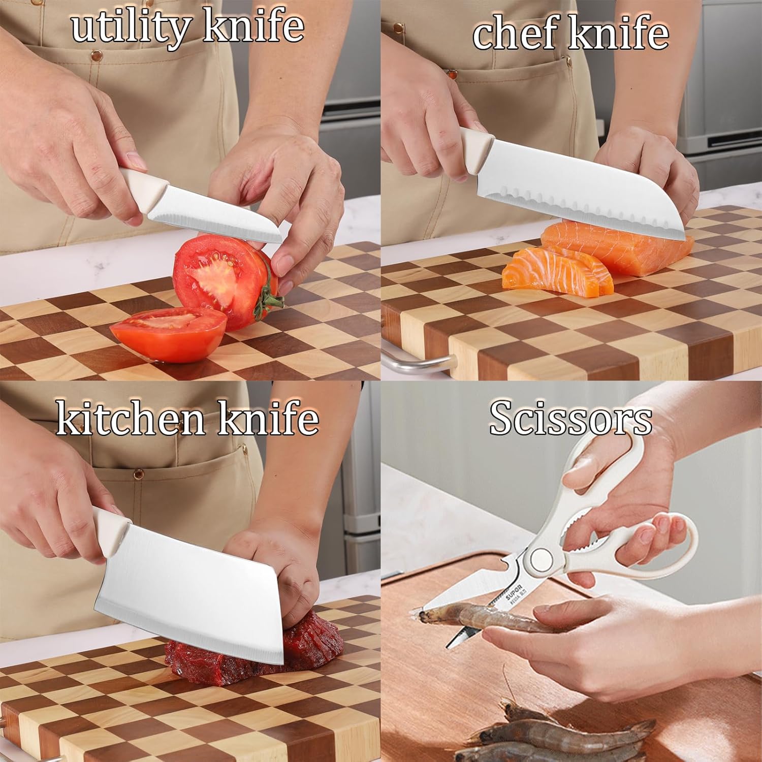 White Knife Set, WEISHEHUG 5-Piece Knife Set with Block Sharp Knife Block Set, Kitchen Knife Sets with Block Dishwasher Safe, Anti-slip Handle (White) - Image 5